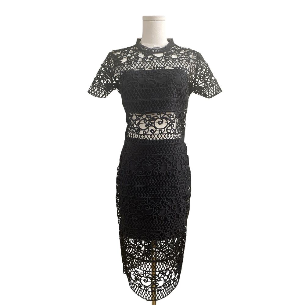 NWT Express Women Sz 4 Two Piece Sleeveless Top Skirt Lined Black Lace
